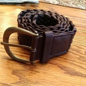 Brown basket weave belt faux leather